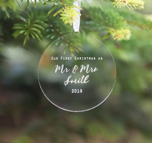 
                  
                    Personalised First Christmas as Mr and Mrs Decoration - Clear Acrylic
                  
                