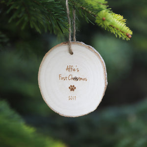 
                  
                    Personalised Dog's First Christmas Decoration - Wooden Log Slice
                  
                