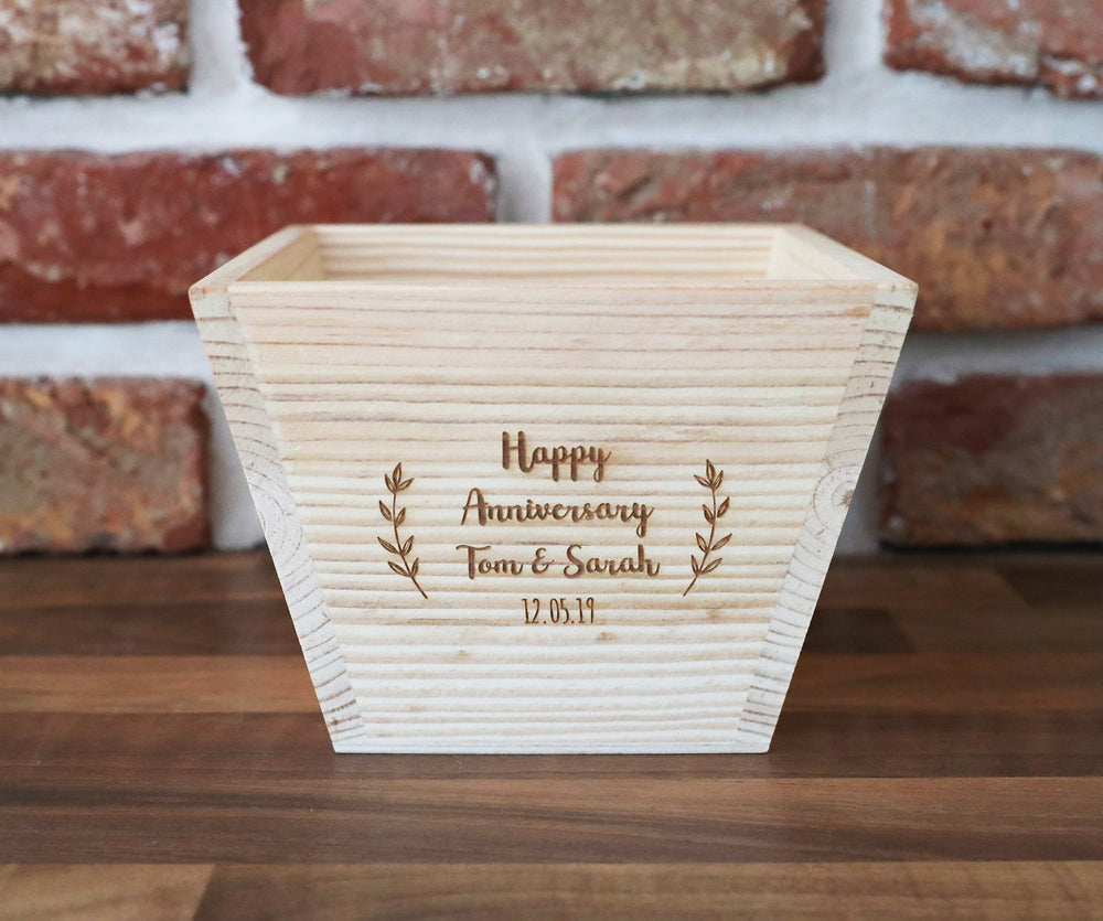 
                  
                    Personalised Anniversary Plant Pot - Wooden
                  
                