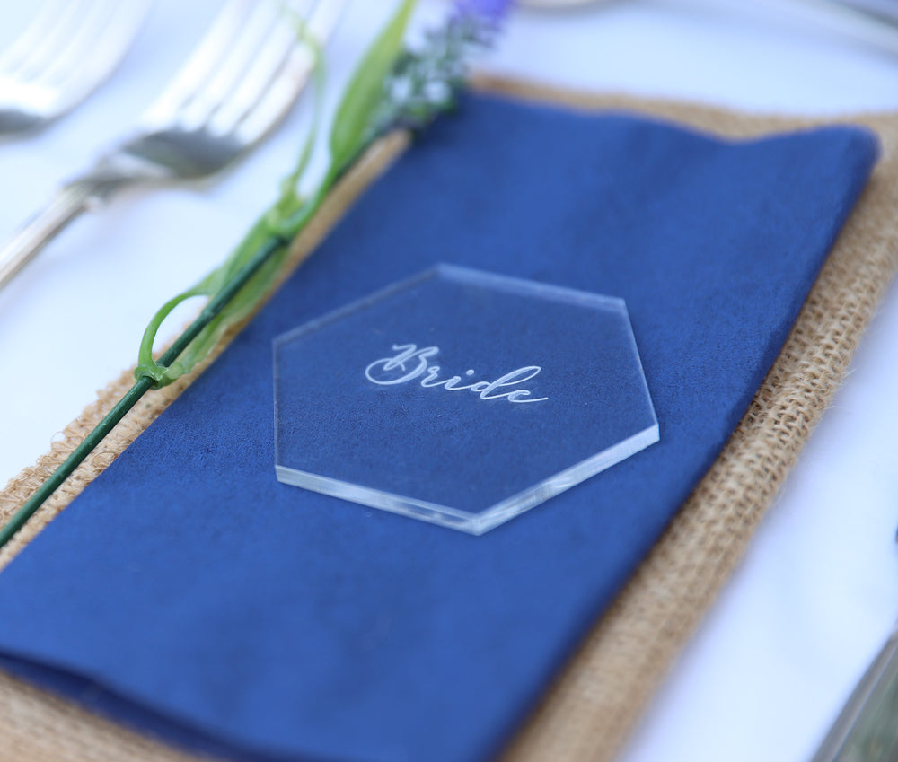 
                  
                    Personalised Hexagonal Wedding Place Setting - Clear Acrylic
                  
                