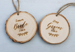 
                  
                    Personalised Bride and Groom Place Settings - Wooden Log Slice
                  
                