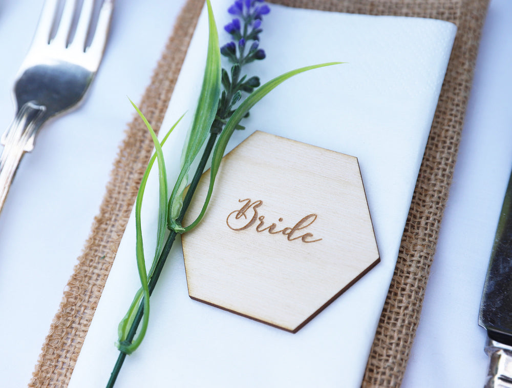 
                  
                    Personalised Hexagonal Wedding Place Setting - Wooden
                  
                