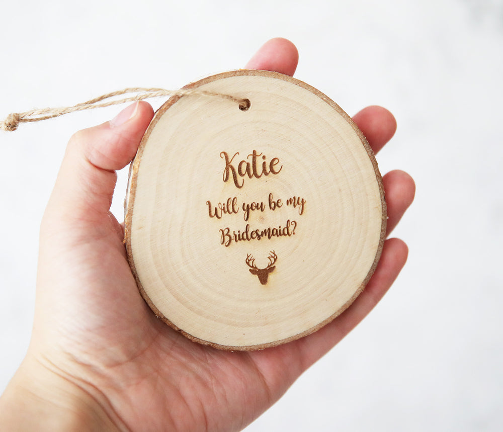 
                  
                    Personalised Bridesmaid Proposal Log Slice - Wooden
                  
                