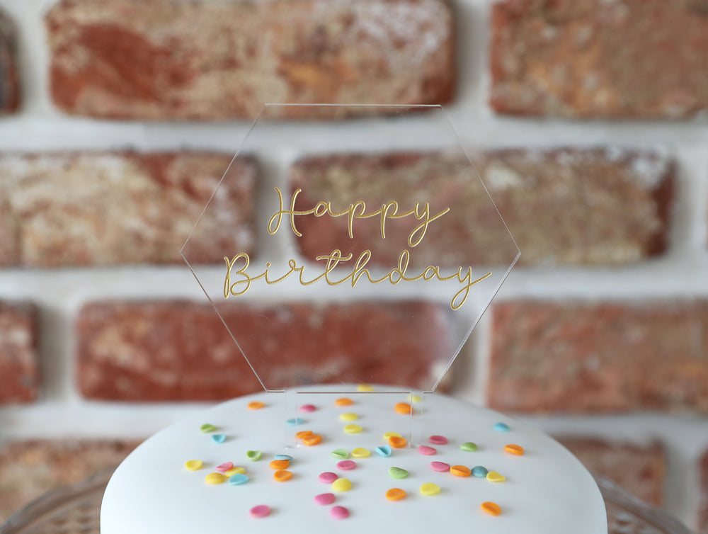 
                  
                    Happy Birthday Hexagonal Cake Topper - Clear Acrylic
                  
                