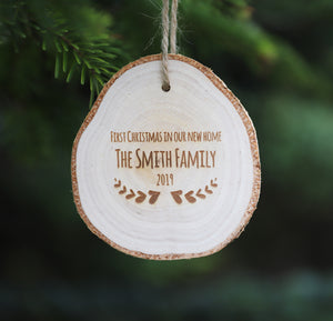 
                  
                    Personalised "First Christmas at New Home" Decoration - Wooden Log Slice
                  
                