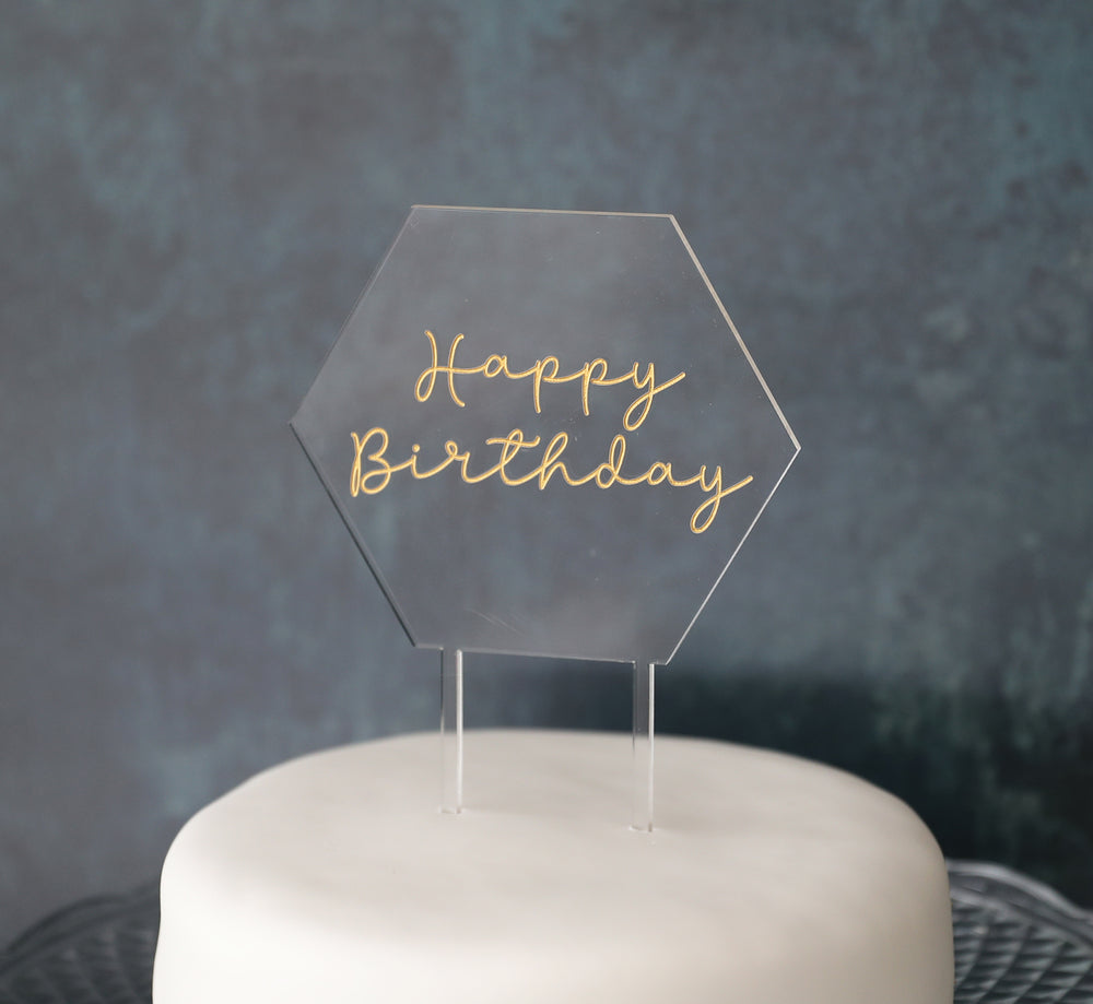 
                  
                    Happy Birthday Hexagonal Cake Topper - Clear Acrylic
                  
                