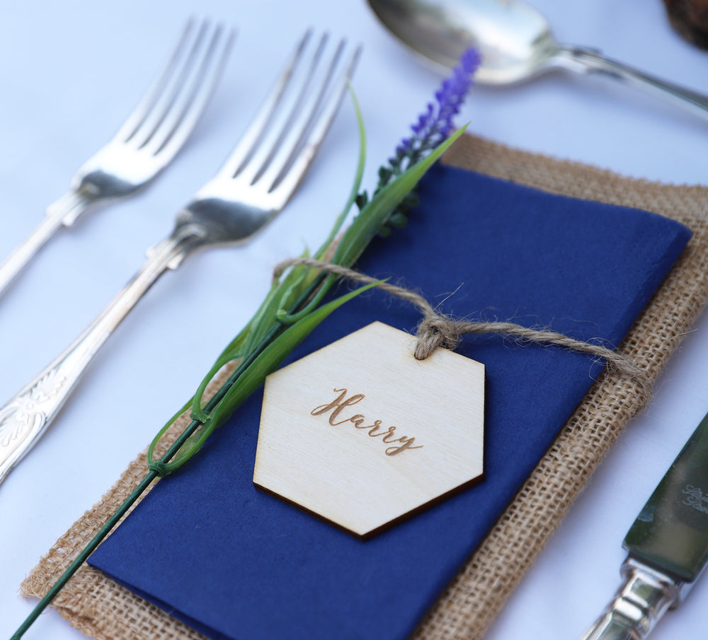 Personalised Hexagonal Wedding Place Setting - Wooden