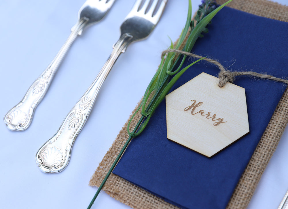 
                  
                    Personalised Hexagonal Wedding Place Setting - Wooden
                  
                