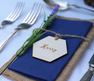 
                  
                    Personalised Hexagonal Wedding Place Setting - Wooden
                  
                