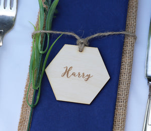 
                  
                    Personalised Hexagonal Wedding Place Setting - Wooden
                  
                