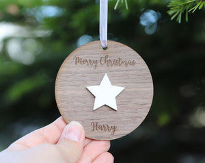 
                  
                    Personalised Merry Christmas Decoration - Dark Wood with White Acrylic
                  
                