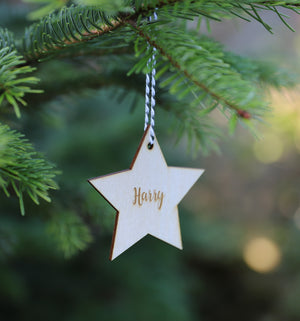 
                  
                    Personalised Hanging Star Christmas Decoration - Wooden
                  
                