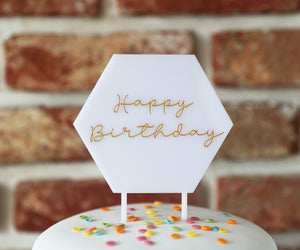 
                  
                    Happy Birthday Hexagonal Cake Topper - White Acrylic
                  
                