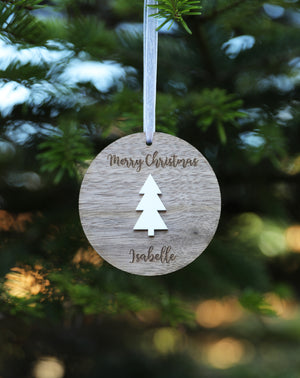 
                  
                    Personalised Merry Christmas Decoration - Dark Wood with White Acrylic
                  
                