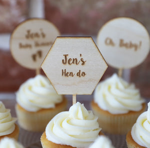 
                  
                    Personalised Hen Do Cupcake Topper - Wooden
                  
                