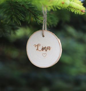 
                  
                    Personalised Name with Heart Christmas Decoration - Wooden Log Slice
                  
                