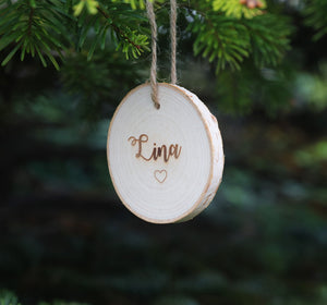 
                  
                    Personalised Name with Heart Christmas Decoration - Wooden Log Slice
                  
                