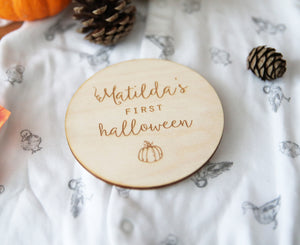 
                  
                    Personalised First Halloween Wooden Disc
                  
                