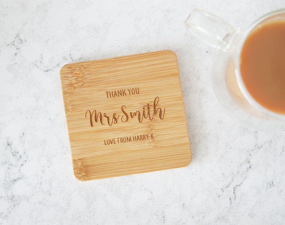 
                  
                    Personalised Thank You Teacher Coaster - Bamboo
                  
                