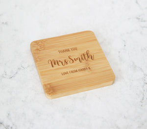 
                  
                    Personalised Thank You Teacher Coaster - Bamboo
                  
                