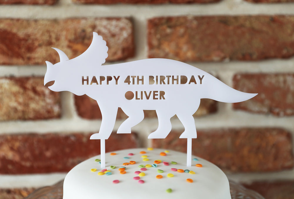 
                  
                    Personalised Dinosaur Birthday Cake Topper - White Acrylic
                  
                