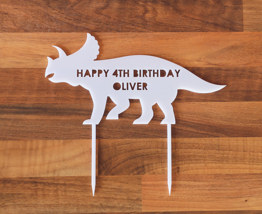 
                  
                    Personalised Dinosaur Birthday Cake Topper - White Acrylic
                  
                