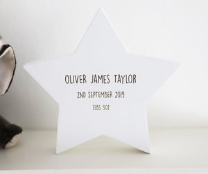 
                  
                    Personalised White Birthdate Star Decoration - Wooden
                  
                