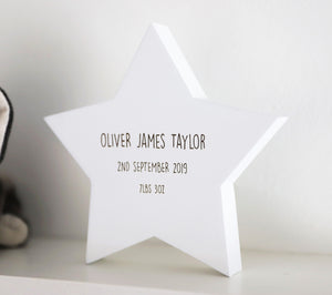 
                  
                    Personalised White Birthdate Star Decoration - Wooden
                  
                