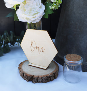 
                  
                    Hexagonal Wedding Table Numbers - Wooden
                  
                