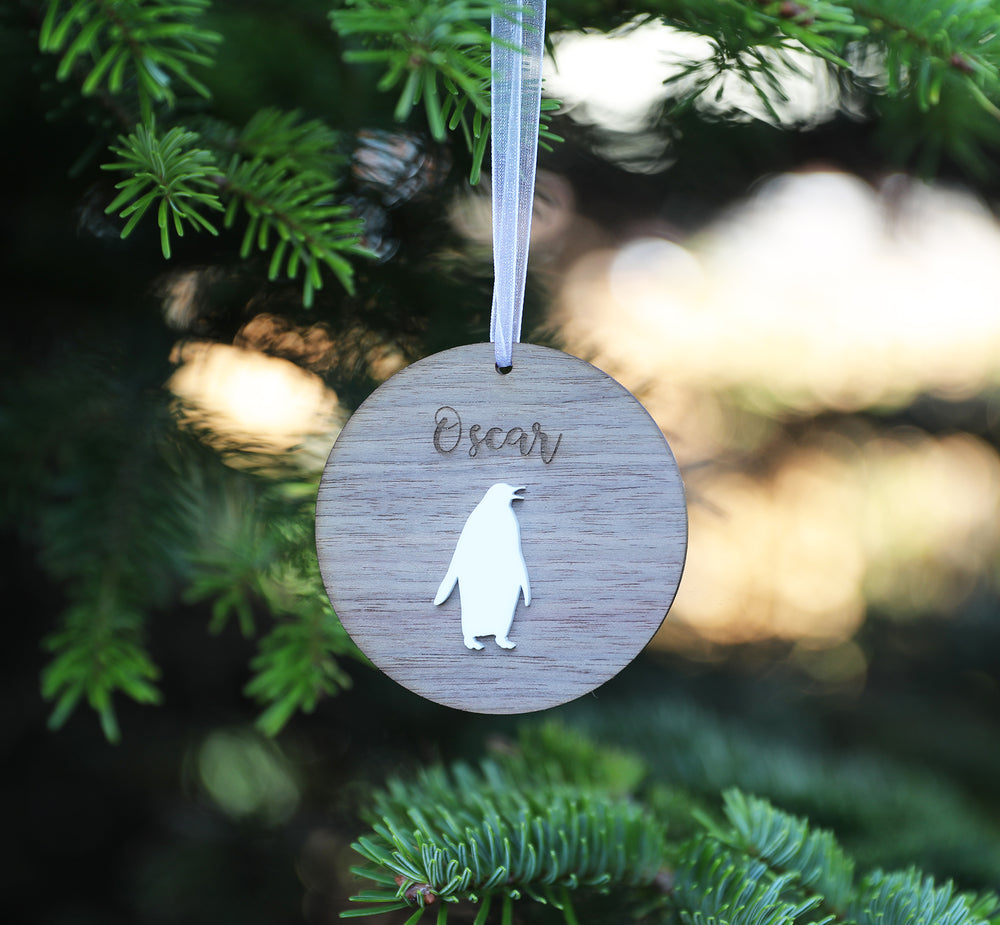 
                  
                    Personalised Name Christmas Decoration - Dark Wood with White Acrylic
                  
                