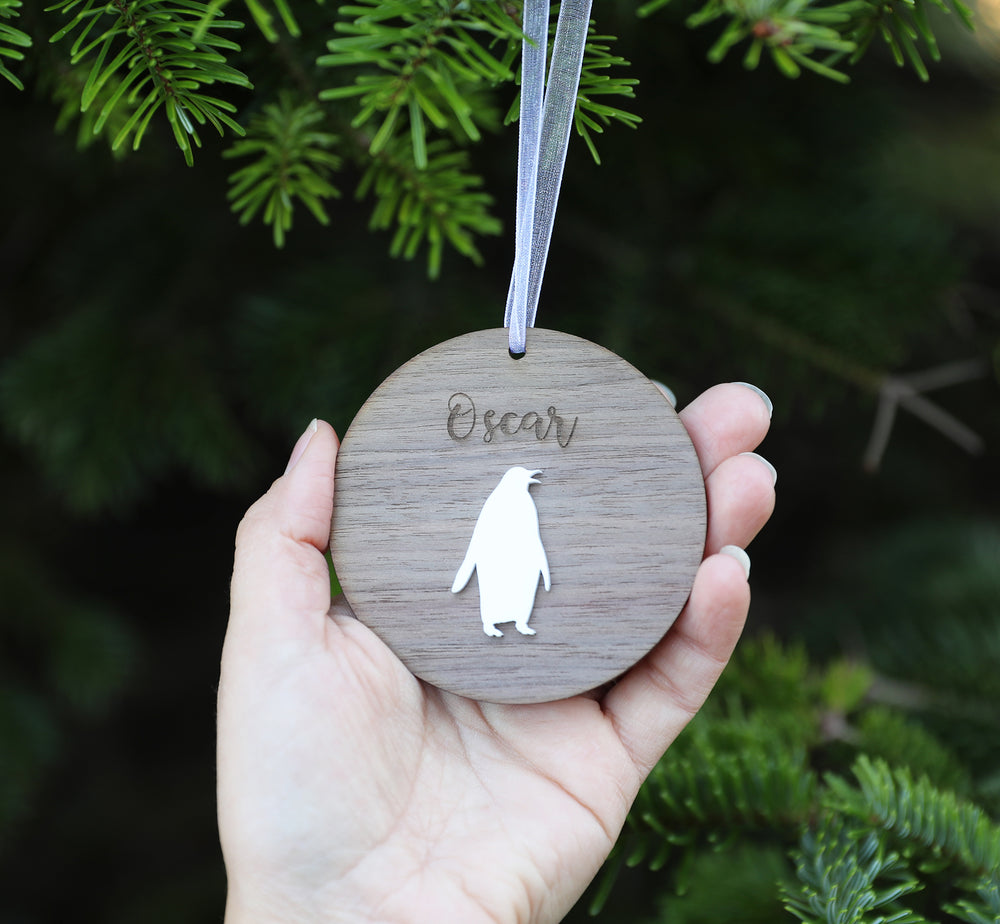 
                  
                    Personalised Name Christmas Decoration - Dark Wood with White Acrylic
                  
                