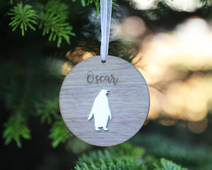 
                  
                    Personalised Name Christmas Decoration - Dark Wood with White Acrylic
                  
                