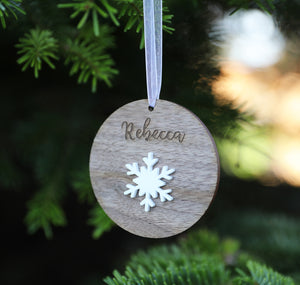 
                  
                    Personalised Name Christmas Decoration - Dark Wood with White Acrylic
                  
                