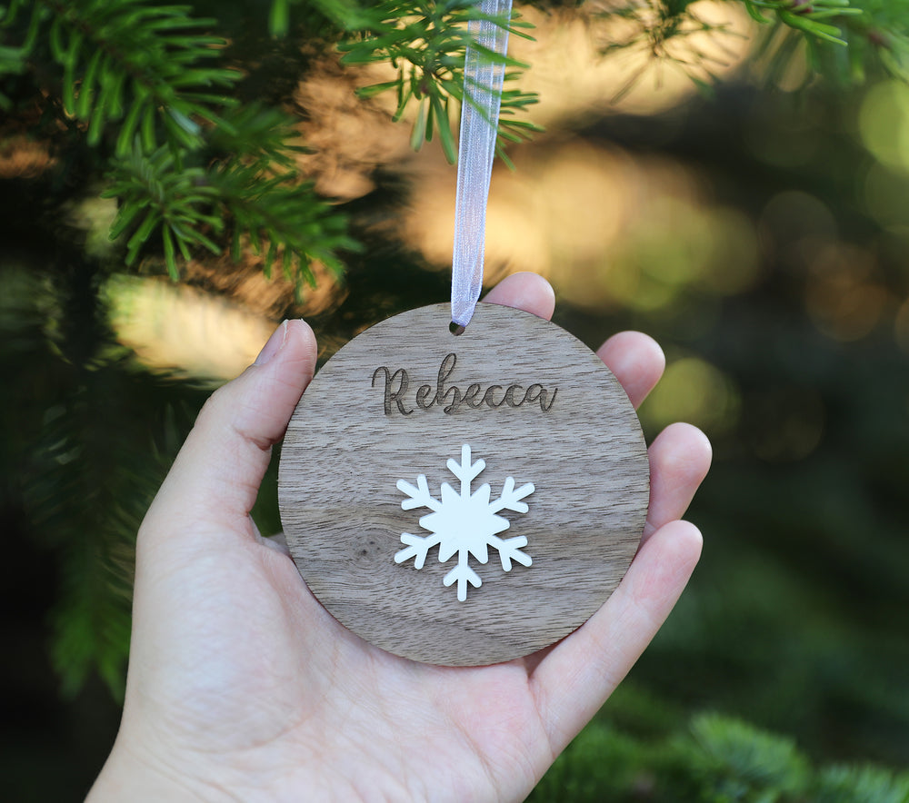 
                  
                    Personalised Name Christmas Decoration - Dark Wood with White Acrylic
                  
                