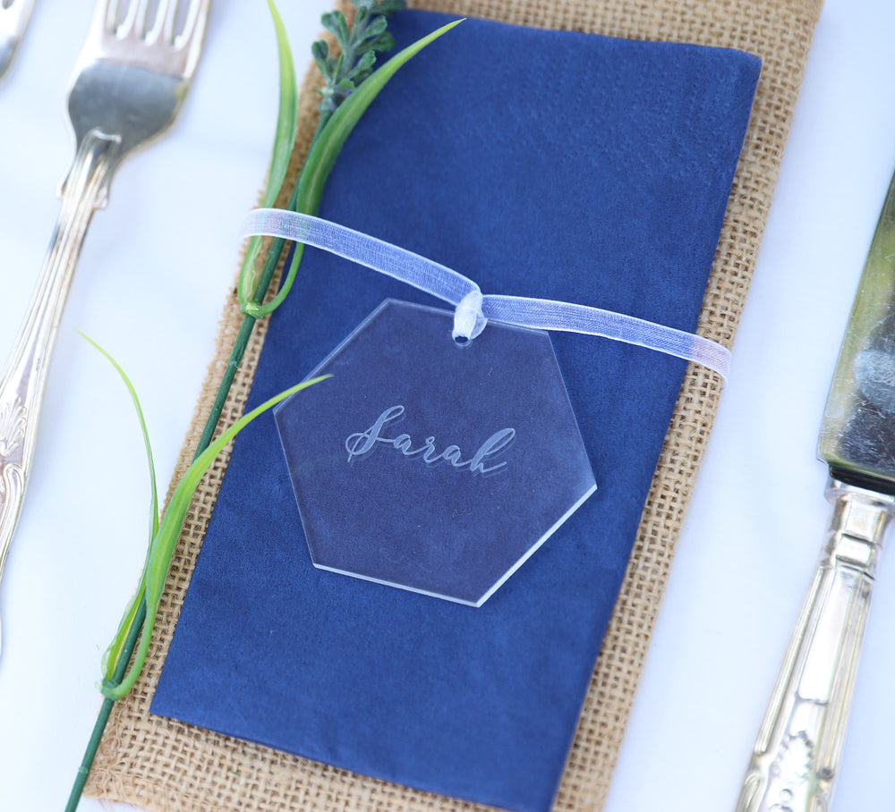 
                  
                    Personalised Hexagonal Wedding Place Setting - Clear Acrylic
                  
                