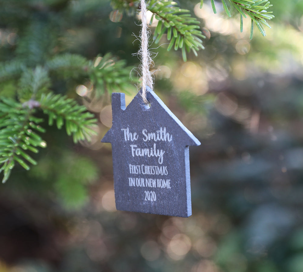 
                  
                    Personalised "First Christmas at New Home" Decoration - Slate
                  
                