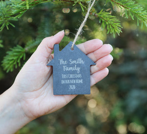 
                  
                    Personalised "First Christmas at New Home" Decoration - Slate
                  
                