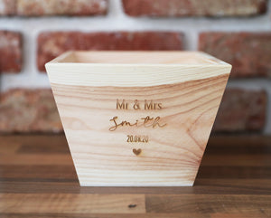 
                  
                    Personalised Mr and Mrs Plant Pot - Wooden
                  
                