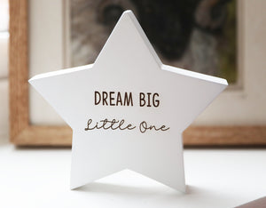 
                  
                    "Dream Big" White Star Decoration - Wooden
                  
                