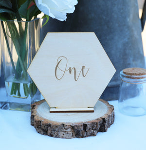 
                  
                    Hexagonal Wedding Table Numbers - Wooden
                  
                